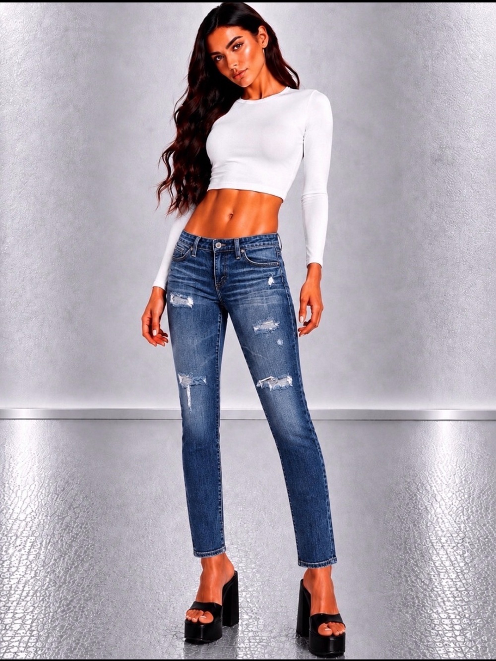 AG 27x31 The Stilt Cigarette Low Rise Distressed Stretch Skinny Jeans EUC